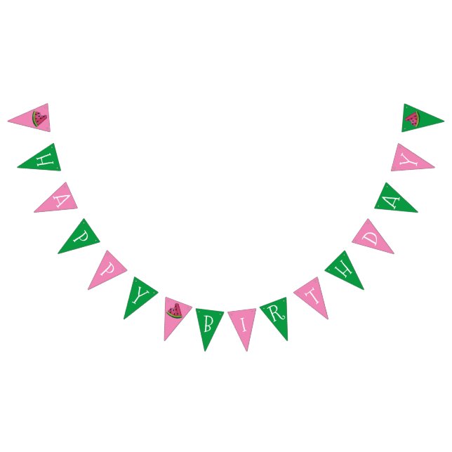 Pink Green Watermelon Slice Birthday Party Picnic Bunting Flags (All)