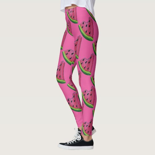 Pink Green Watermelon Slice Melon Print Leggings