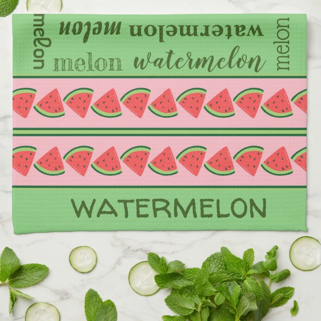 Pink Green Watermelon Wedges - Watermelon Word Art Kitchen Towel (Folded)