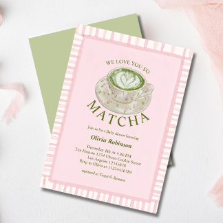 Pink Green We Love You So Matcha baby shower Invitation