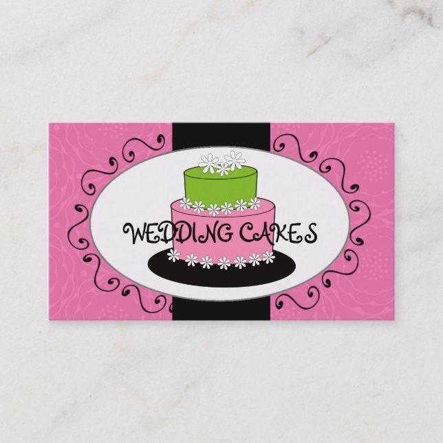 Pink Green Wedding Cake Bakery Business Cards (Front)