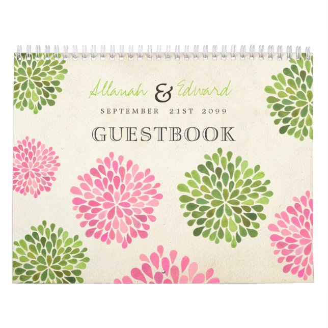 Pink & Green Wedding Personalized Photo Guest Book Calendar (Cover)