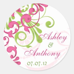 Pink Green White Abstract Floral Wedding Stickers