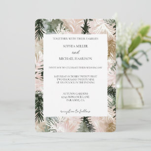 Pink Green White Christmas Trees Wedding Invitation