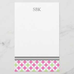 Pink Green White Custom Monogram Stationery