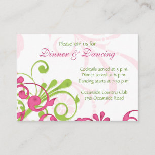 Pink Green White Floral Wedding Reception Card