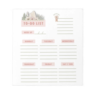 Pink Green White Floral Weekly Planner Organizer Notepad
