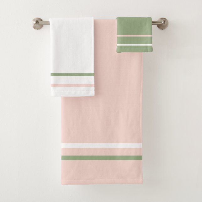 Pink Green White Stripes Geometric Stripes  Bath Towel Set (Insitu)