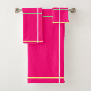 Pink Green White Yellow Stripes Bath Towel Set