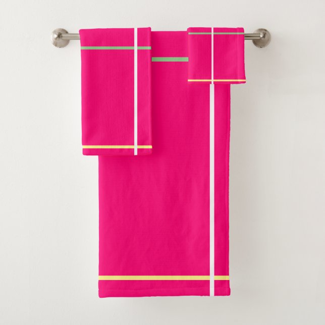 Pink Green White Yellow Stripes  Bath Towel Set (Insitu)