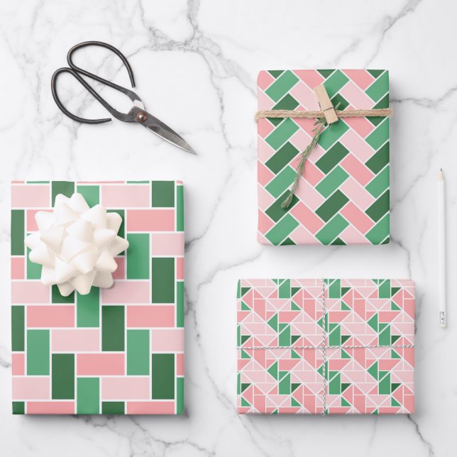 Pink Green Wrapping Paper Gift Wrap (Front)