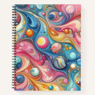 PINK GREEN YELLOW BLUE ABSTRACT SWIRLS NOTEBOOK