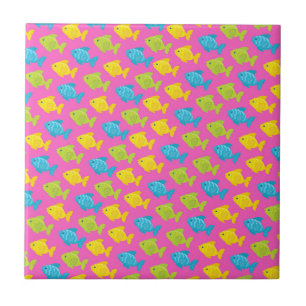 Pink Green Yellow Blue Fish Sea Animals Summer Tile