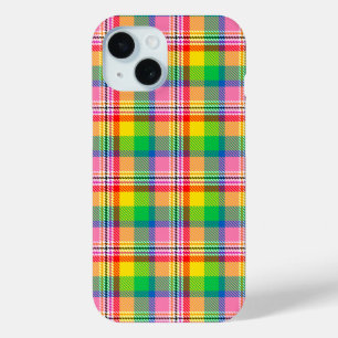 Pink Green Yellow Madras Plaid Design  iPhone 15 Case