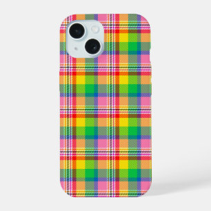 Pink Green Yellow Madras Plaid Design  iPhone 15 Case