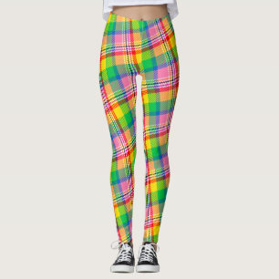 Pink Green Yellow Madras Plaid Design Leggings