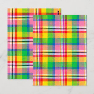 Pink Green Yellow Madras Plaid Design Postcard