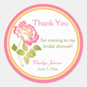 Pink, Green, Yellow, Peony Bridal Shower Sticker