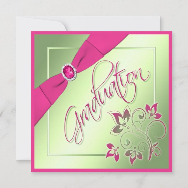 Pink, Green, Yellow Photo Graduation Invitation (Front)