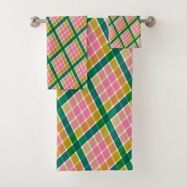 Pink Green Yellow Plaid Bright Modern Preppy Retro (En situation)