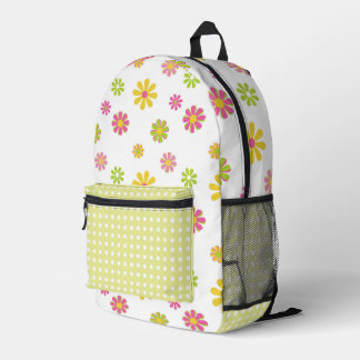 PINK GREEN YELLOW RETRO DAISY FLOWERS PRINTED BACKPACK