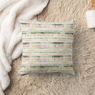 Pink Green Yellow Stripes Throw Pillow