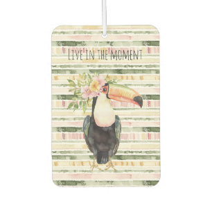 Pink Green Yellow Stripes Toucan Bird Flowers Air Freshener