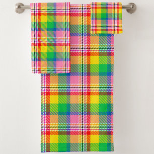 Pink Green Yellow Tartan Plaid Design  Bath Towel Set