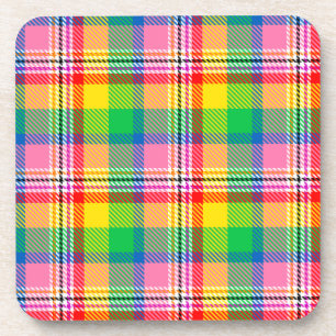 Pink Green Yellow Tartan Plaid Design Coaster