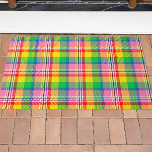 Pink Green Yellow Tartan Plaid Design  Doormat