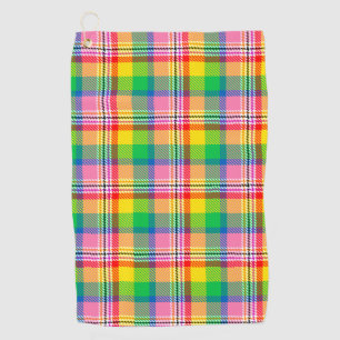 Pink Green Yellow Tartan Plaid Design  Golf Towel
