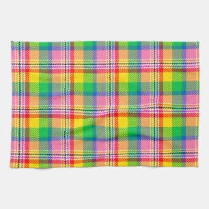 Pink Green Yellow Tartan Plaid Design  Kitchen Towel