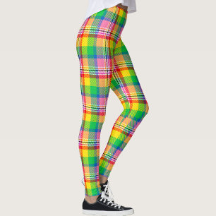 Pink Green Yellow Tartan Plaid Design  Leggings
