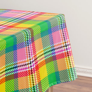 Pink Green Yellow Tartan Plaid Design  Tablecloth