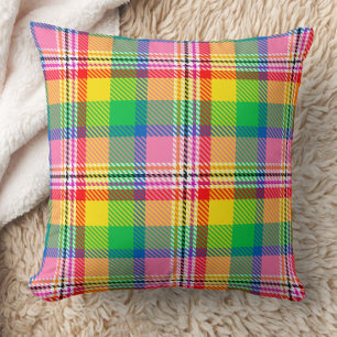 Pink Green Yellow Tartan Plaid Design  Throw Pillow