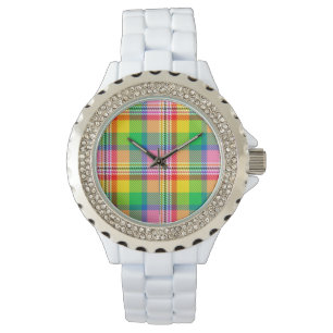 Pink Green Yellow Tartan Plaid Design  Watch