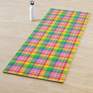 Pink Green Yellow Tartan Plaid Design Yoga Mat