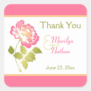Pink, Green, Yellow, White Peony Thank You Sticker