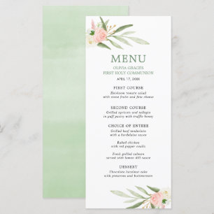 Pink greenery gold green leaves elegant menu