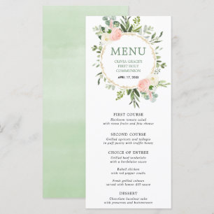 Pink greenery gold green leaves eucalyptus menu