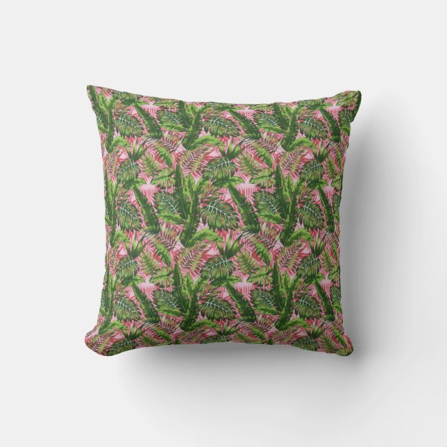 Pink Greenery Tropical Jungle Botanical Throw Pillow (Front)
