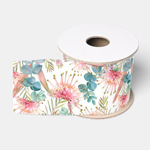 Pink Grevillea And Eucalyptus Grosgrain Ribbon