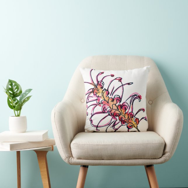 Pink Grevillea Australian Native Flower  Throw Pillow (Chair)