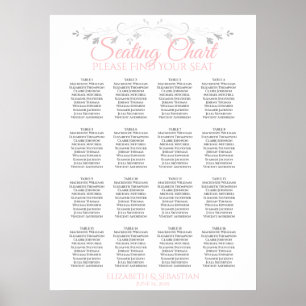 Pink & Grey 16 Table Wedding Seating Chart