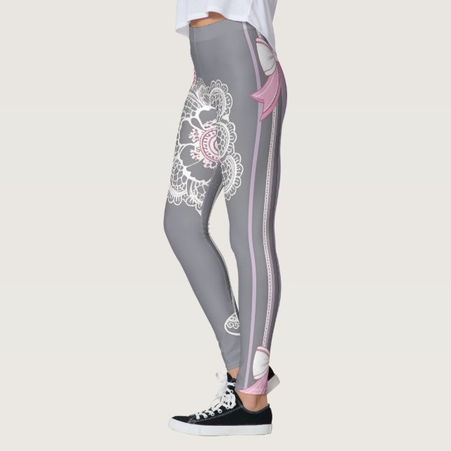 Pink & Grey AI art Leggings (Left)
