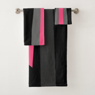 pink grey and black abstract    bath towel set