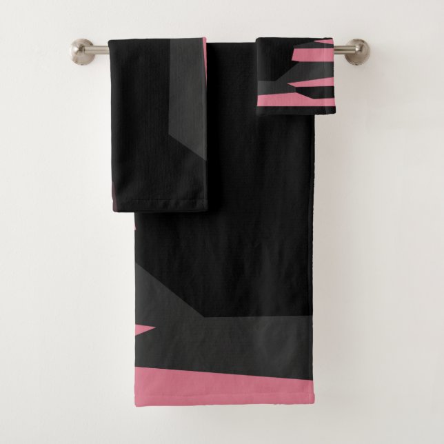 pink grey and black abstract   bath towel set (Insitu)