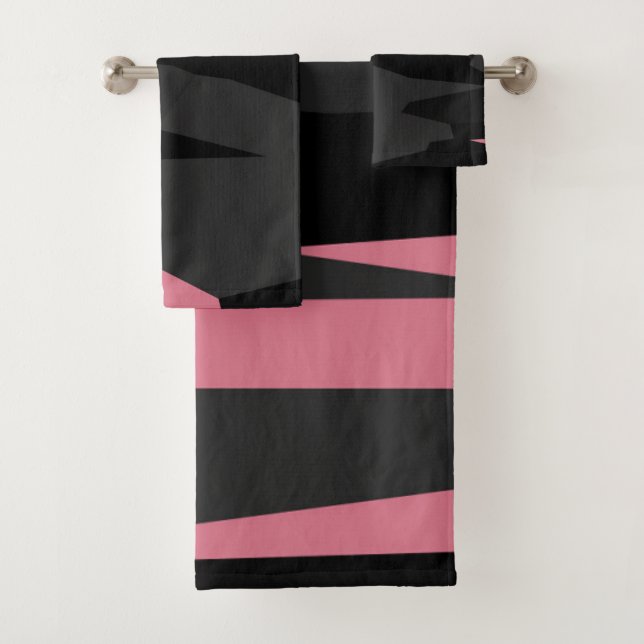 Pink Grey and Black Abstract Bath Towel Set (Insitu)