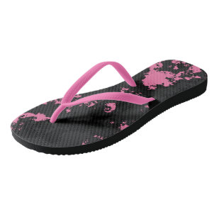pink grey and black abstract flip flops