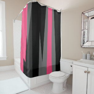 Pink Grey and Black Abstract Shower Curtain